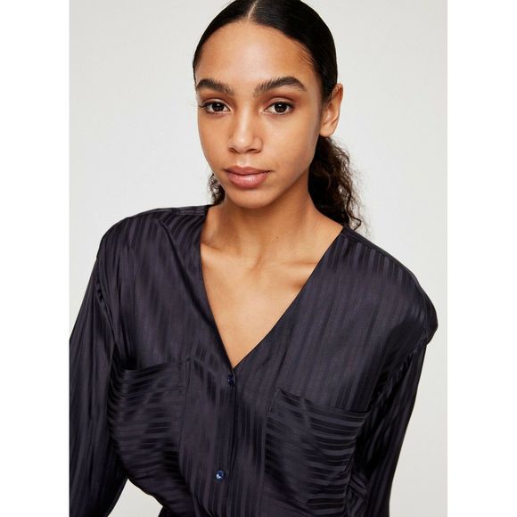 Wilfred Aritzia Zelie Shirt Satin Stripe Black XS - Picture 2 of 7
